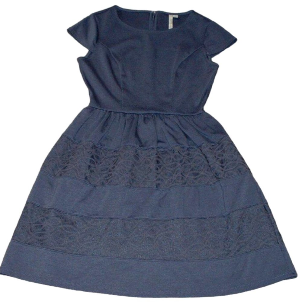 LC Lauren Conrad Blue Lace Dress Stretchy Knit Womens Size 2 Knee Length - Picture 1 of 4